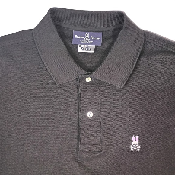 Psycho Bunny Other - Psycho Bunny Mens Black Short Sleeve Polo Shirt Bunny Logo Size 8 Pima 2XL